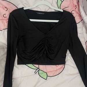 SHEIN Elegant Black Ruched Crop Top